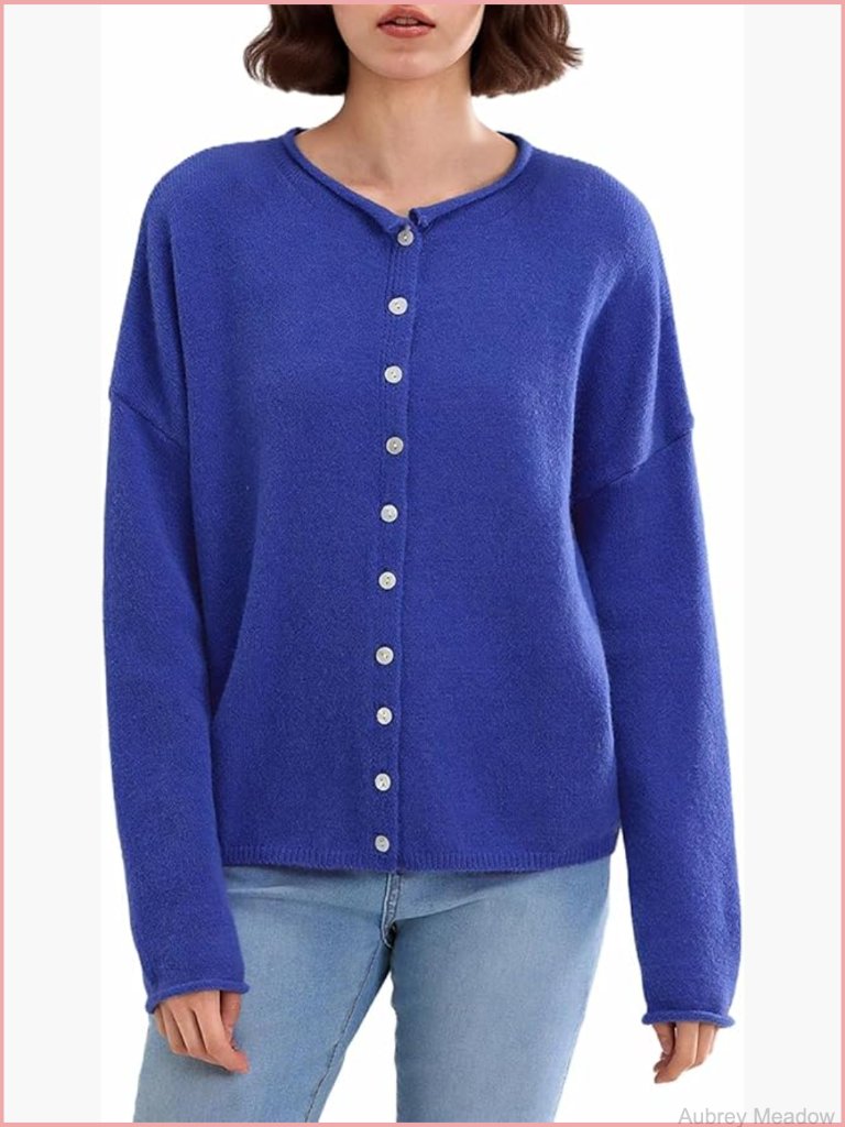 Button Down Cardigan Sweater Lightweight Knit Loose Fit Long Sleeve Casual
